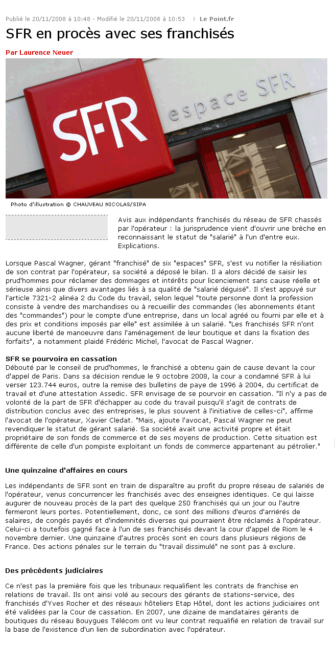 SFR en procès avec ses franchisés